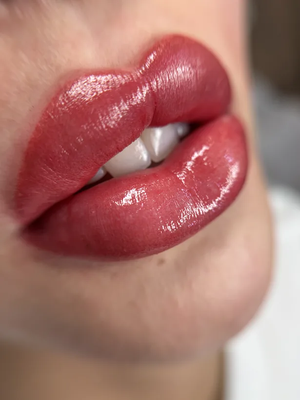 Bold red lip blush result