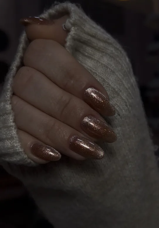 Glossy chocolate brown almond nails