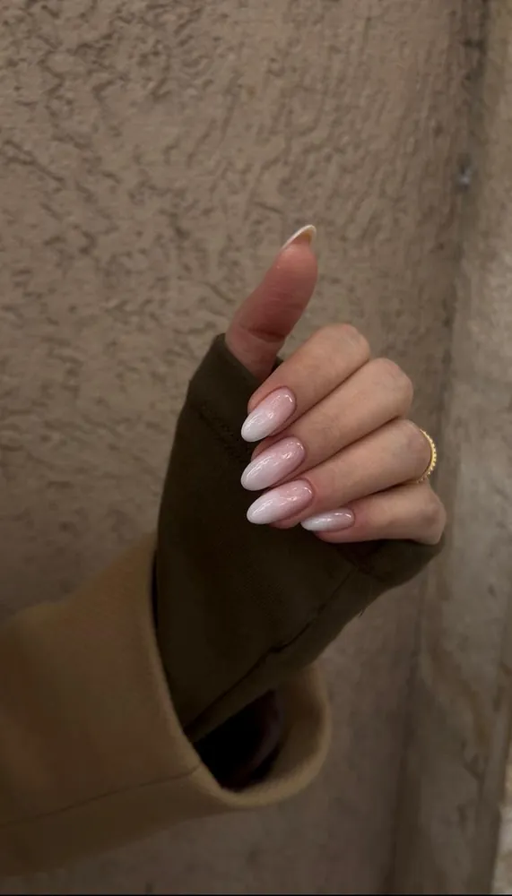 Milky pearl almond nails