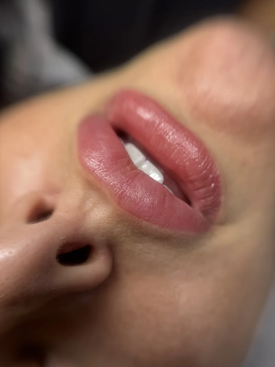 Healed lip blush in a soft, natural rose